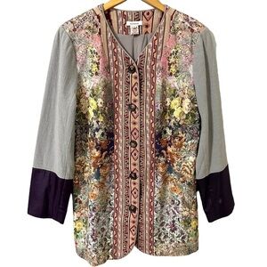 Sundance Jacket Size 10 Floral Artist Brocade Art To Wear Cotton Linen Silk Coat